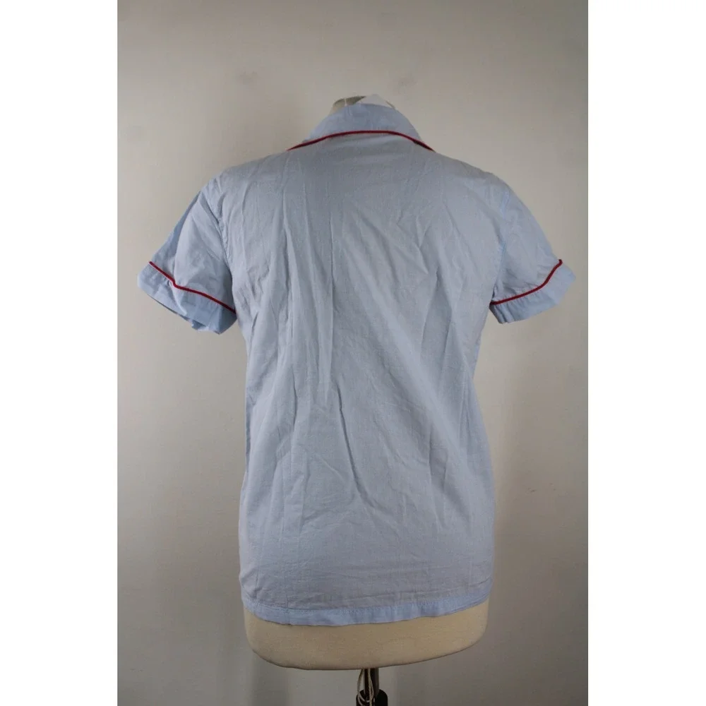 NWT J by J Crew XS Blue Pajama Top Short Sleeve Cotton Button Front J0503